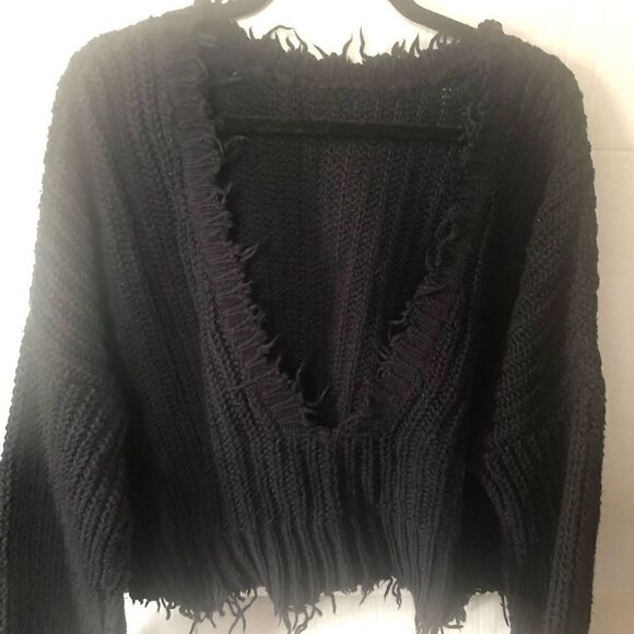 Wildfox Deep-V Reversible Palmetto Sweater Black - Picture 4 of 8